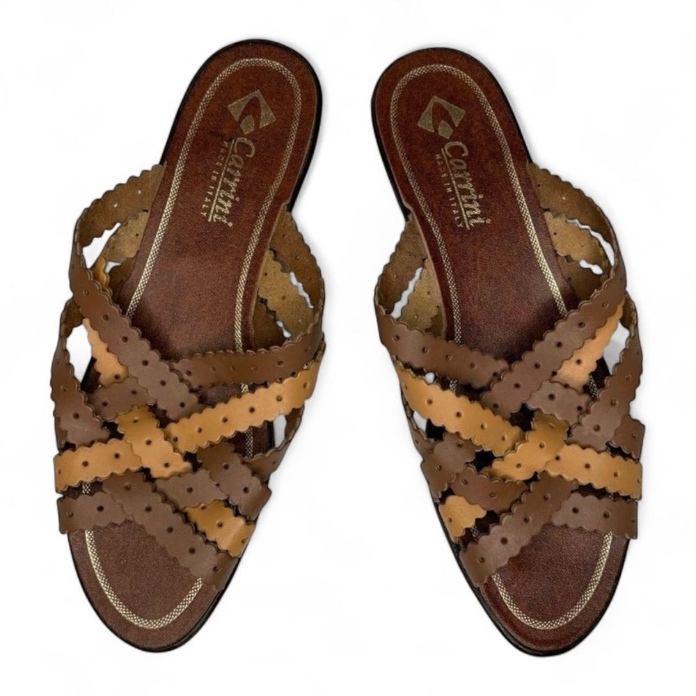 Carrini Slip On Strappy Sandal Brown And Tan Size 9
